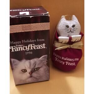 Vintage New In Box Fancy Feast Holiday White Persian Kitten In Bag 1996